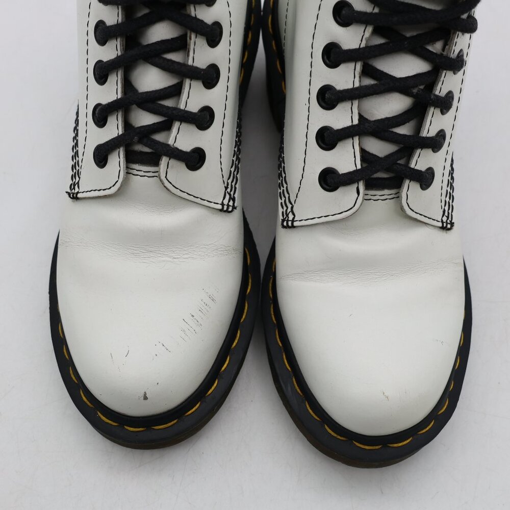 Doc Dr. Martens Clemency Boots Women's 6 White Leather Lace Up Chunky Heel Shoes - Picture 10 of 11
